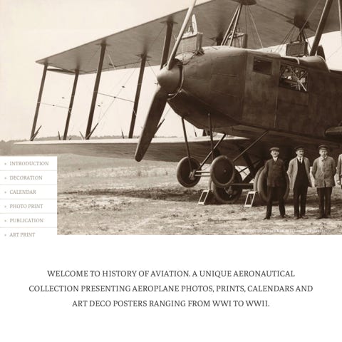 Screenshot: HISTORY OF AVIATION / Webpage layout and design of the homepage