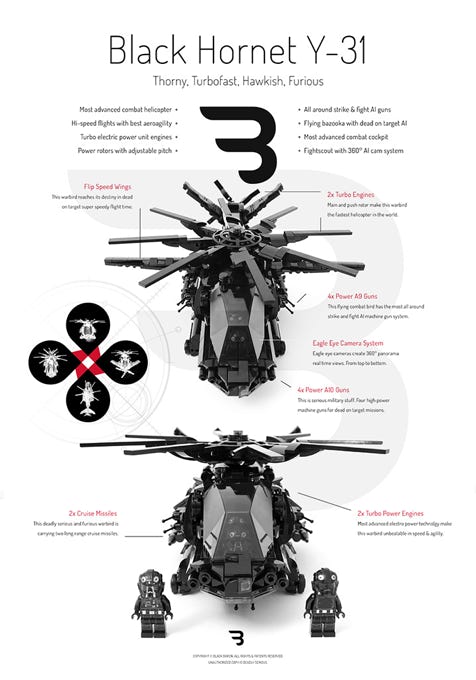 Lego Moc Poster: BLACK HORNET Y-31 / Combat helicopter military aircraft