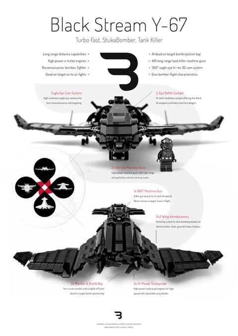 Lego Moc Poster: BLACK STREAM Y-67 / Turboprop military bomber aircraft