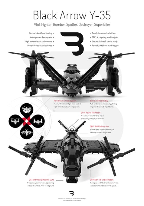 Lego Moc Poster: BLACK ARROW Y-35 / Military tiltrotor fighter aircraft