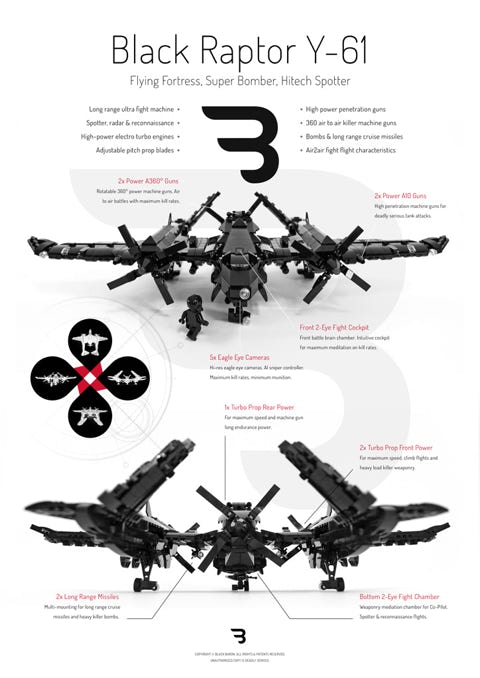 Lego Moc Poster: BLACK RAPTOR Y-61 / Military turboprop bomber airplane